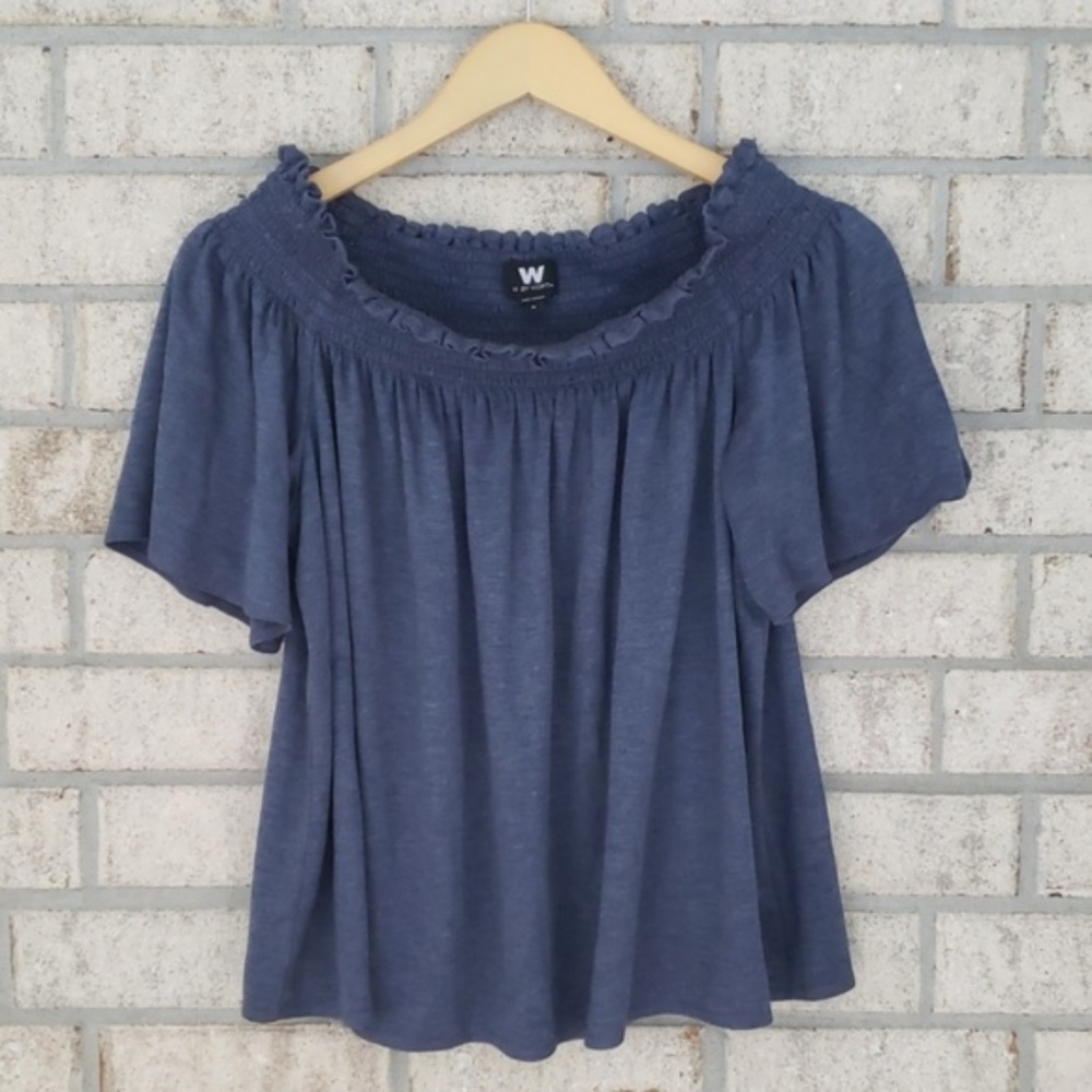 W by Worth Navy top | Off the shoulder